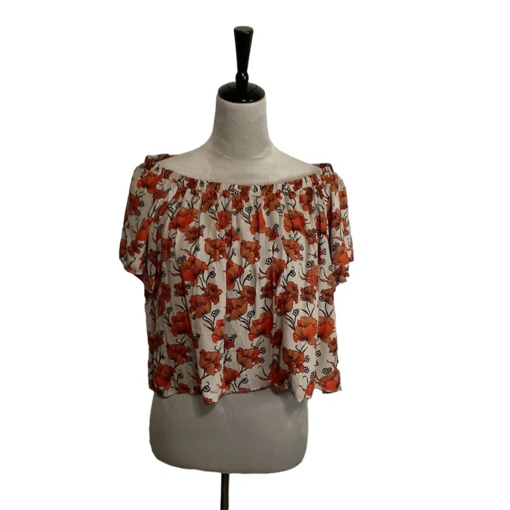 ASTR Blouse Cropped Floral Peasant Flowy Off The Shoulder Womens SZ M